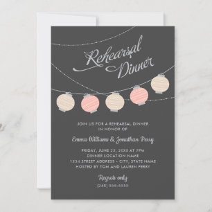 Invitación Cena de ensayo de boda gris farolillo sonrosado