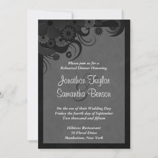 Invitación Cena de ensayo de Boda gris negro floral invita a