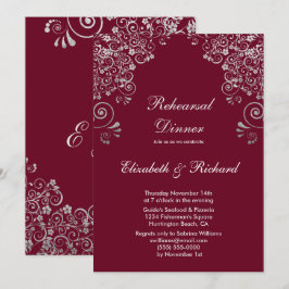 Invitación Cena de ensayo de Boda gris plateado de Borgoña