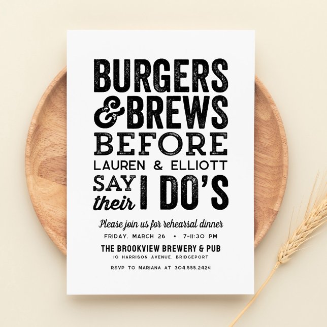Invitación Cena de ensayo de boda informal en blanco y negro (Subido por el creador)