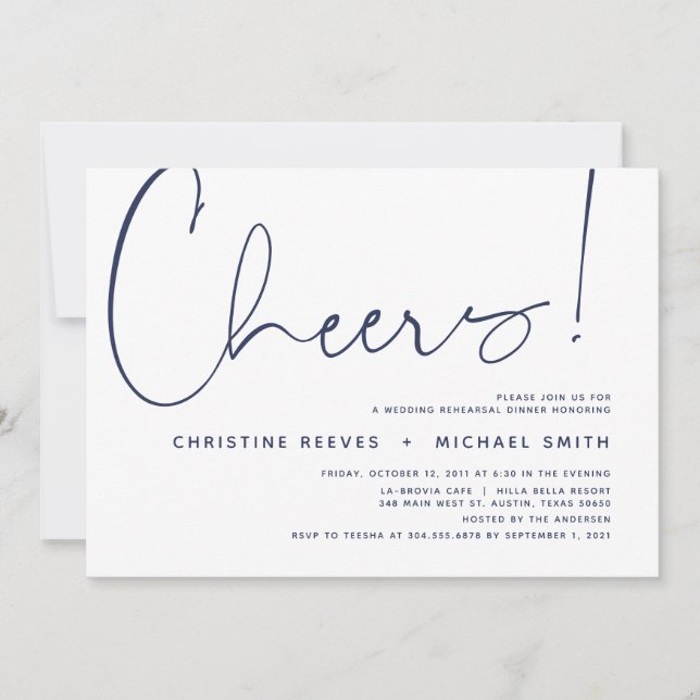 Invitación Cena de ensayo de Boda manuscrito Minimalista (Anverso)
