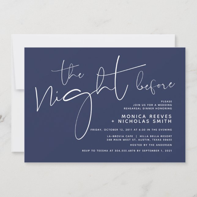 Invitación Cena de ensayo de Boda manuscrito Minimalista (Anverso)
