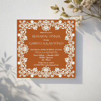 Invitación cena de ensayo de boda mexicana de terracota de Ta