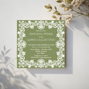 Invitación cena de ensayo de boda mexicana verde sage Talaver