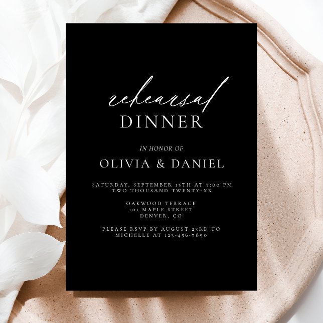 Invitación Cena de ensayo de Boda Minimalista negro (Subido por el creador)