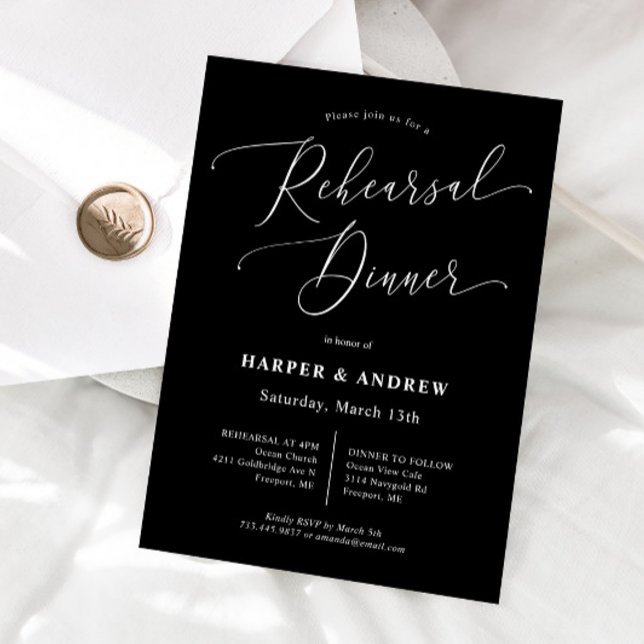 Invitación Cena de ensayo de Boda mínimo negro (Subido por el creador)