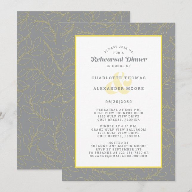Invitación Cena de Ensayo de Boda Moderna Gris Abstracto (Anverso / Reverso)