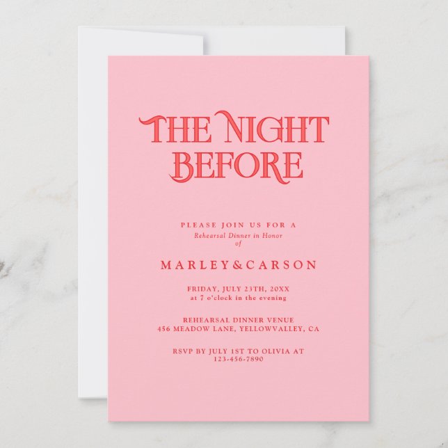 Invitación Cena de ensayo de boda moderna rosa y roja (Anverso)