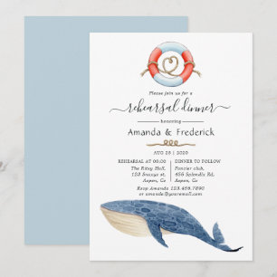 Invitación Cena de ensayo de boda náutica de ballena