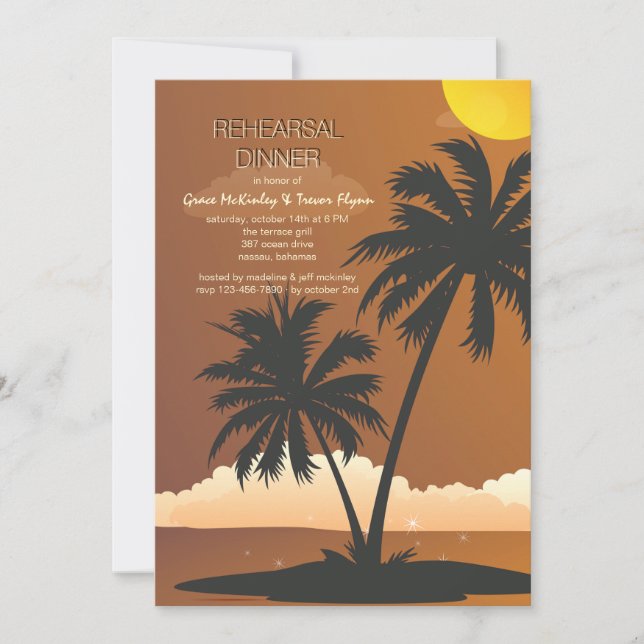 Invitación Cena de ensayo de Boda nocturno tropical (Anverso)