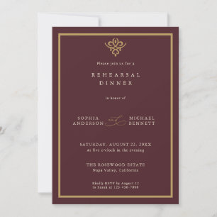 Invitación Cena de ensayo de boda Old Money Borgoña