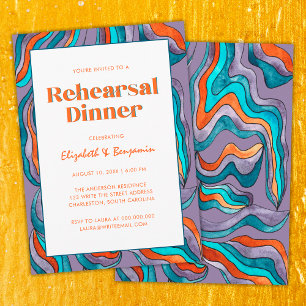 Invitación Cena de Ensayo de Boda Retro Groovy Ondulada Púrpu