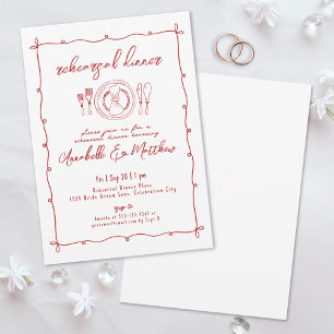 Invitación Cena de Ensayo de Boda Roja Dibujada a Mano