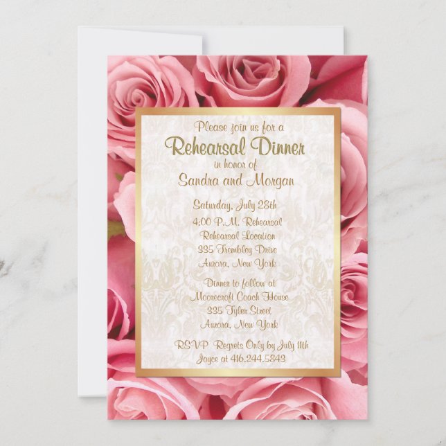 Invitación Cena de ensayo de Boda rosa (Anverso)
