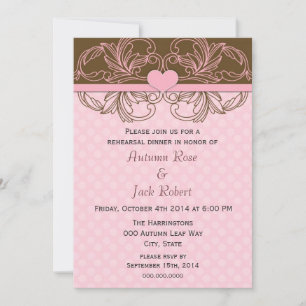 Invitación Cena de ensayo de boda rosa y marrón