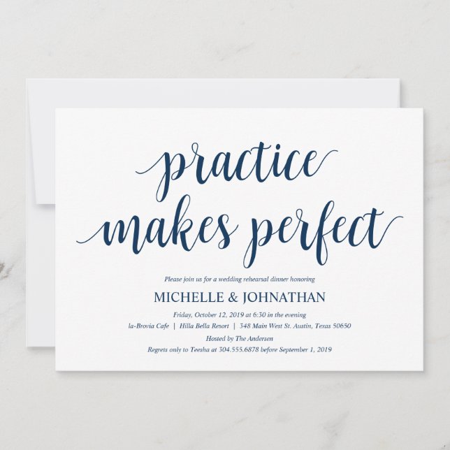 Invitación Cena de ensayo de Boda ruso, azul marino (Anverso)