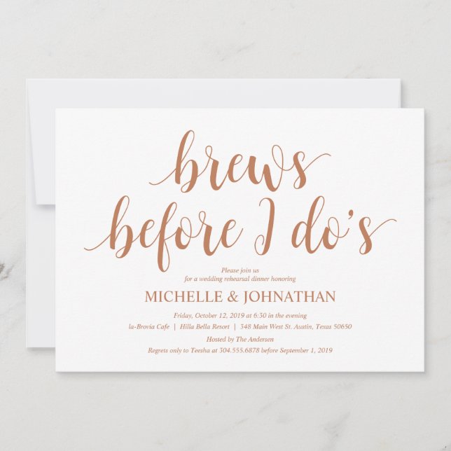 Invitación Cena de ensayo de Boda ruso, cobre moderno (Anverso)