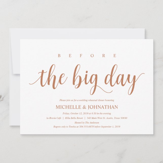 Invitación Cena de ensayo de Boda ruso, cobre moderno (Anverso)