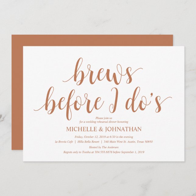 Invitación Cena de ensayo de Boda ruso, cobre moderno (Anverso / Reverso)