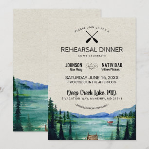 Invitación Cena de ensayo de boda rústica junto al lago