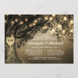 Invitación Cena de ensayo de boda rústica vintage de roble ta