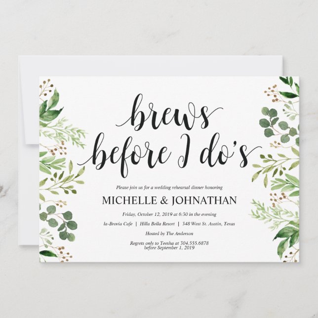 Invitación Cena de ensayo de Boda rústico verde invita (Anverso)