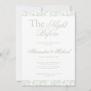 Invitación Cena de ensayo de boda Sage Floral Toile Crest