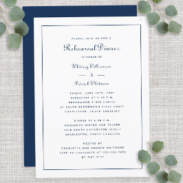 Invitación Cena de Ensayo de Boda Script Elegante Azul Blanco