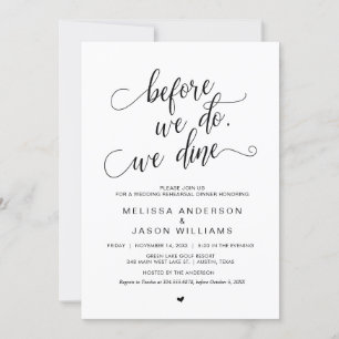 Invitación Cena de Ensayo de Boda, Simple Elegante Negro,
