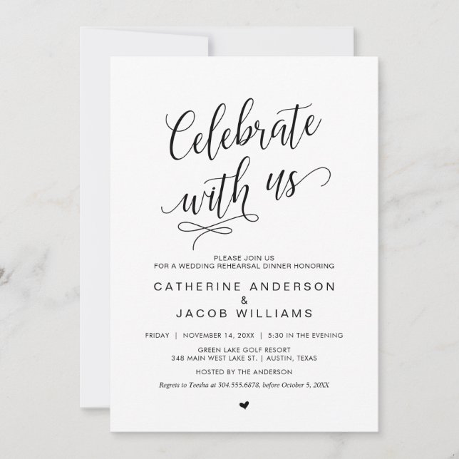 Invitación Cena de ensayo de boda, Simple Elegante Negro, (Anverso)