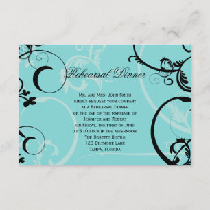 Invitación Cena de ensayo de Boda turquesa de nata negra