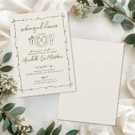 Invitación Cena de Ensayo de Boda Verde Dibujada a Mano