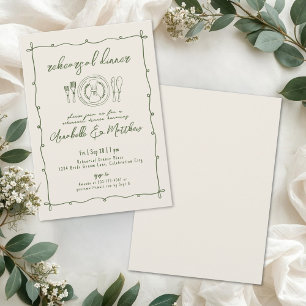 Invitación Cena de Ensayo de Boda Verde Dibujada a Mano