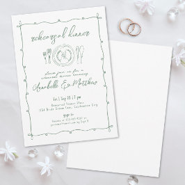 Invitación Cena de Ensayo de Boda Verde Dibujada a Mano