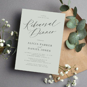 Invitación Cena de ensayo de boda verde sabio
