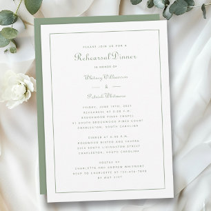 Invitación Cena de Ensayo de Boda Verde Salvia Elegante Letra