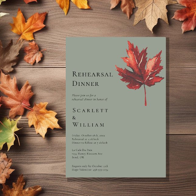 Invitación Cena de ensayo de Boda verde simple en otoño (Subido por el creador)