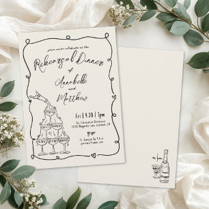 Invitación Cena de Ensayo de Boda Vintage Dibujada a Mano