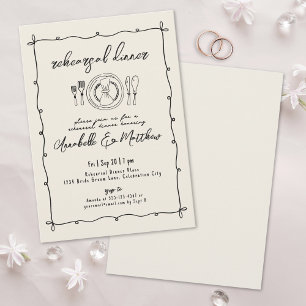 Invitación Cena de Ensayo de Boda Vintage Dibujada a Mano
