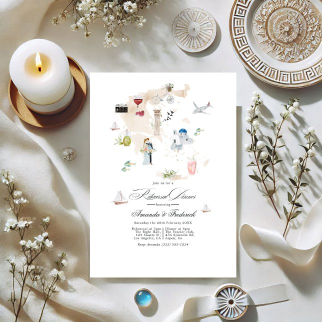 Invitación Cena de ensayo de bodas de destino de Grecia (Greece Destination Wedding Rehearsal Dinner Invitation)