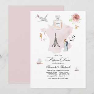 Invitación Cena de ensayo de bodas de destino en Francia