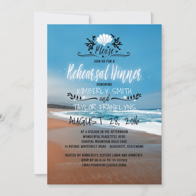 Invitación Cena de ensayo de bodas de playa (Anverso)