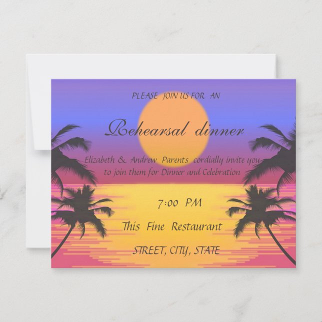 Invitación Cena de ensayo de bodas de playa (Anverso)