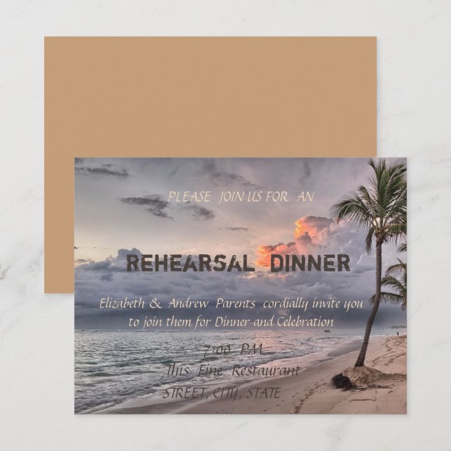Invitación Cena de ensayo de bodas de playa (Anverso / Reverso)