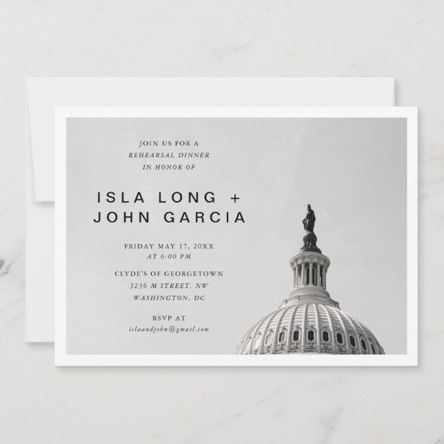 Invitación Cena de ensayo de Bodas de Washington DC (Anverso)