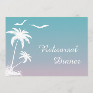 Invitación Cena de ensayo de bodas en playa tropical con palm
