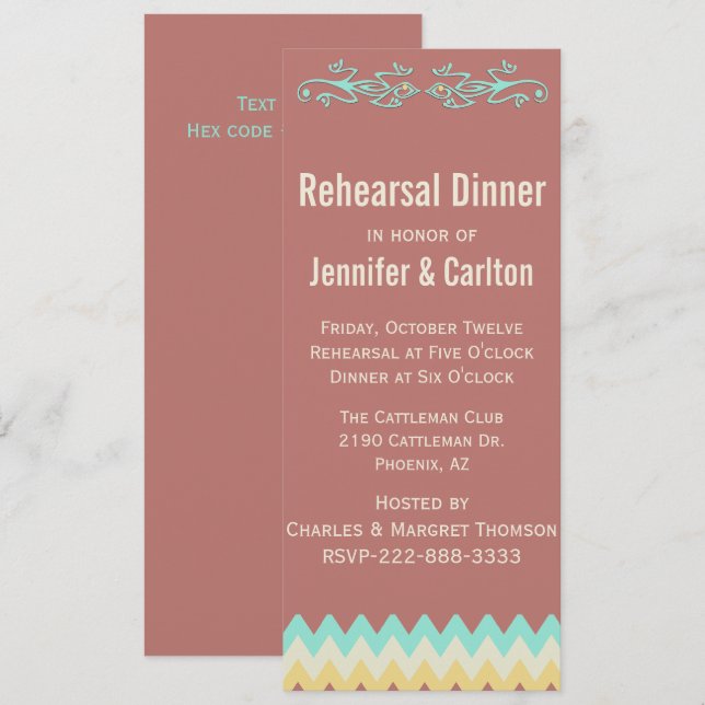 Invitación Cena de ensayo de Bodas flacos del suroeste (Anverso / Reverso)