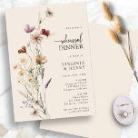 Invitación Cena de ensayo de Boho<br><div class="desc">Invitación a la cena de Boho. Este elegante y elegante ensayo de bodas invita a cenar con hermosas acuarelas pintadas a mano y flores silvestres dispuestas como un bonito ramo perfecto para bodas de primavera,  verano o otoño. Buscar elementos coincidentes en la colección de Bodas Boho Wildflower.</div>