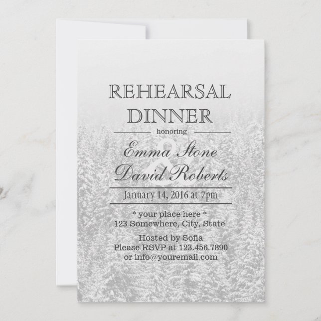 Invitación Cena de ensayo de bosque de nieve de Boda de Invie (Anverso)