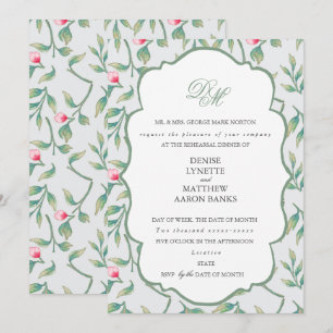 Invitación Cena de ensayo de Brisa Tropical y Verde Albahaca